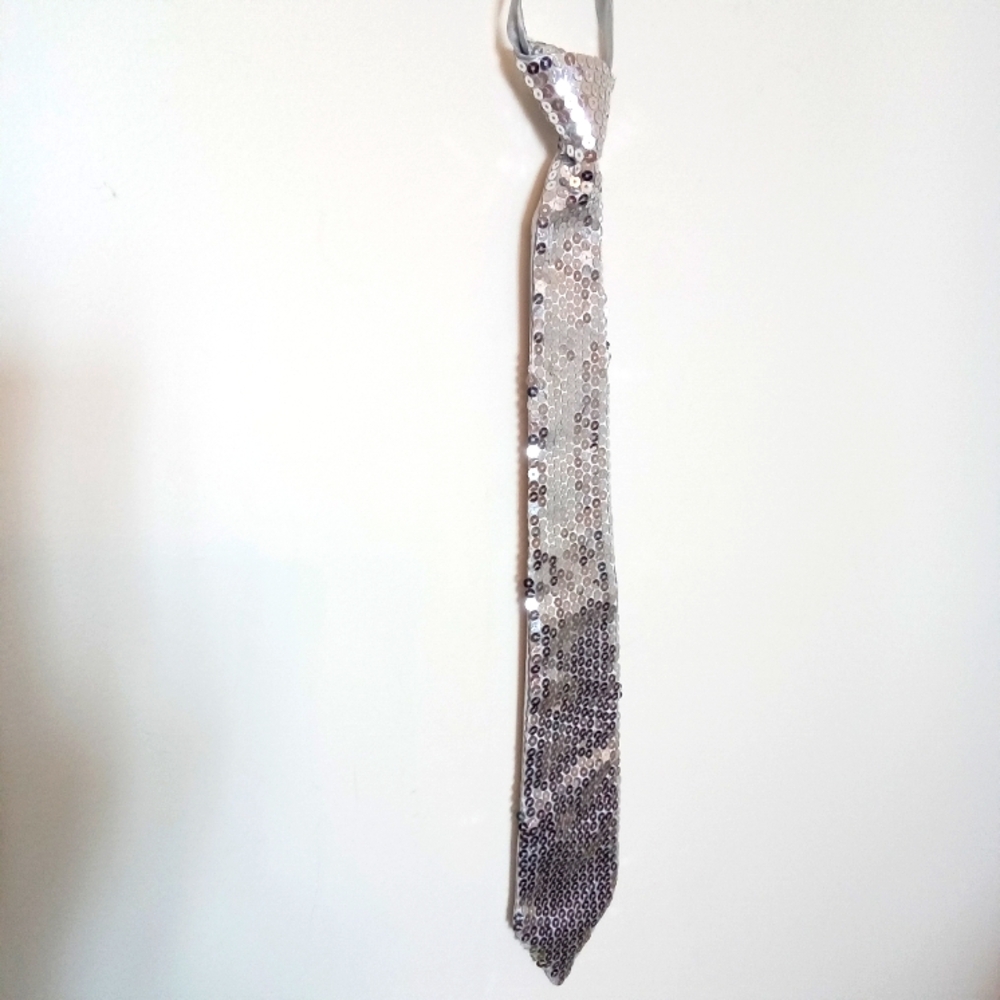 Silver Sequin Tie with Adjustable Neck Strap
